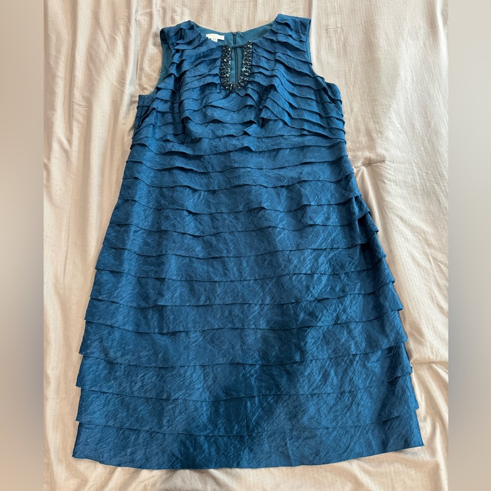London Times Blue Layered Midi Dress